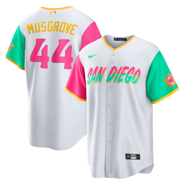 Men's San Diego Padres #44  Joe Musgrove 2022 White City Connect Cool Base Stitched Jersey